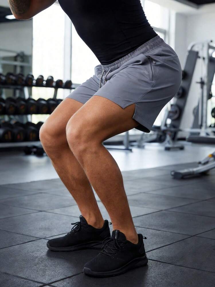 3pcs Men's Gym Shorts, Elastic Waist With Drawstring, Suitable For Fitness, Running, Sports, Workout, With Zipper - Light Grey - View 8