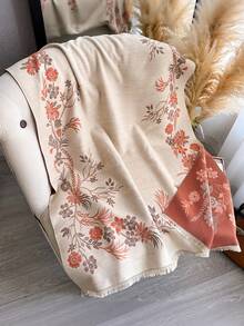 1pc Elegant Floral & Plant Pattern Jacquard Faux Cashmere Warm Scarf/Wrap, Versatile For Women In Autumn/Winter, Suitable For Daily Matching And Decoration - Beige Orange - View 3