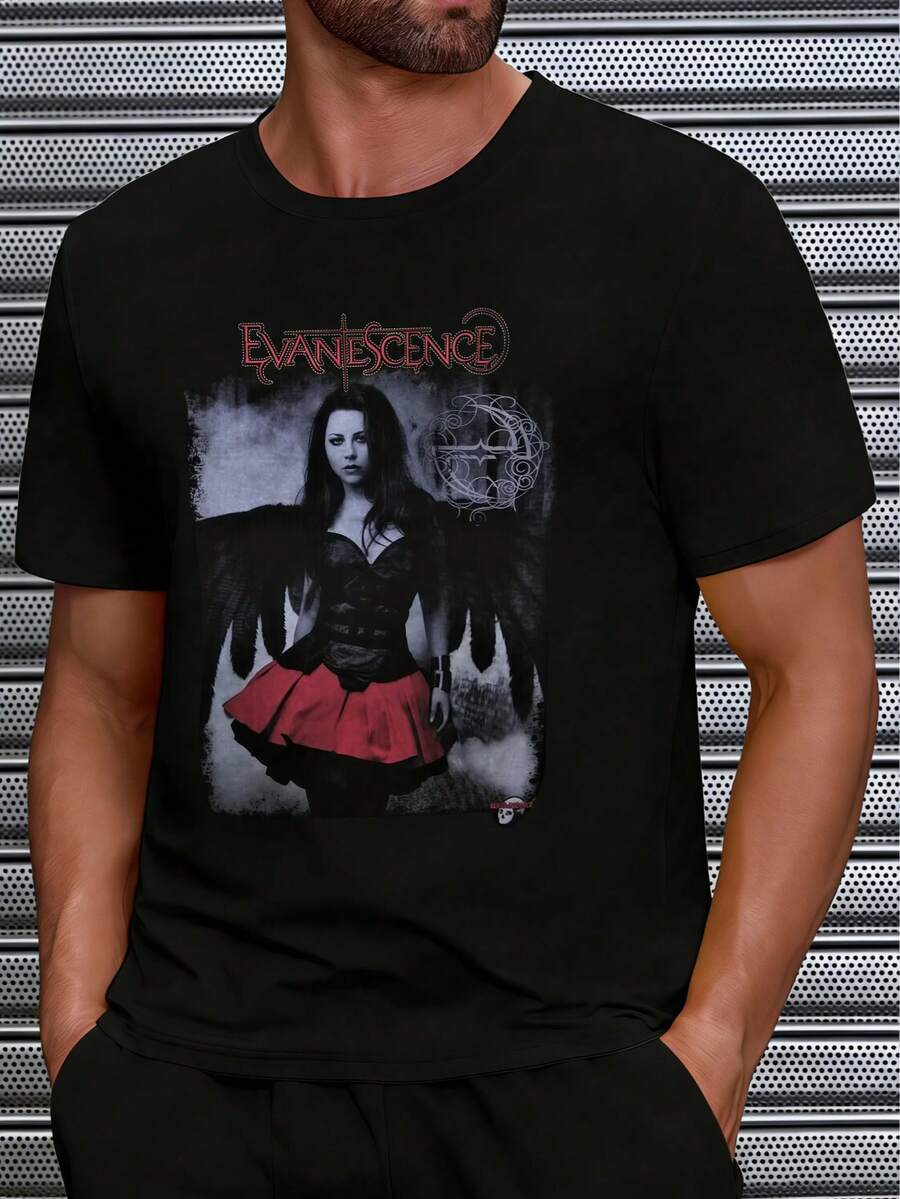 Evanescence Band Black T-Shirt Men's Pure Cotton T-Shirt, 200 Grams, Humorous And Funny T-Shirt With Fun Elements Comfortable Durable For Casual Wear Travel And Everyday Use - Black - View 1