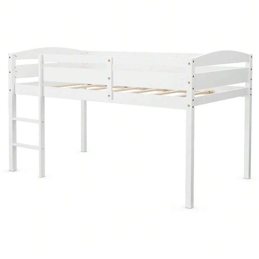 Twin Low Loft Bunk Junior Bed Bedroom Wooden Guard Rail Ladder White - 白色 - 查看 1