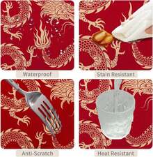 TTQYFNM 70x70inches Dragon Square Tablecloth Traditional Flying Mascot Animal Chinese Dragons Red Gold Table Cloth Waterproof Table Cover For Dining Home Kitchen Restaurant Buffet New Year Party - MàuF - Xem 4