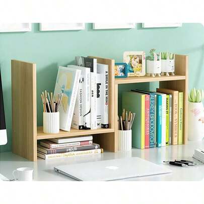 Organizer Bookshelf Office Storage Rack Adjustable Wood Display Shelf Home Decor Free Style Rotation Countertop Bookcase Office Supplies Desk Organizer Accessories Beige