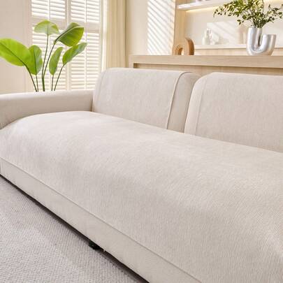 1pc All Season Sofa Cushion Cover, Modern Minimalist Non-Slip Sofa Seat Protector, Dust-Proof And Washable Sofa Slipcover, Fashionable Beige Fresh Style, Soft And Fade-Resistant, Pet-Friendly, Fits L-Shaped Sofa And 1/2/3/4 Seater Sofa