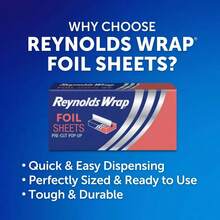 50ct (49.83 Sq Ft) Reynolds Kitchens Pre-Cut-Up Foil Sheets - Convenient-Saving Sheets Lunches Sandwiches & Baking - Easy Handling Food Storage Lunch Prep & On--Go - Individually Wrapped Hygienic Foil Squares - 1 - 查看 3