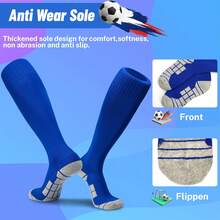"ELUTONG Soccer Socks For Youth Kids Adult 3 Pairs Knee High Football Athletic Sports Socks " - 黑,白,藍 - 查看 4