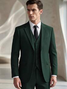 6pcs Men's Slim Fit Hunt Green Suits Tuxedos Double Breasted Multicolor Blazer Vest And Pants With Tie  Brooch And Pocket Square, Prom Suits For Men Wedding Grooms - 墨綠色 - 查看 7