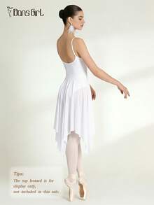 DonsGirl 1pc Women's Romantic & Elegant Ballet Tutu Dress - Modern/Classical Dance Ballet Costume, Theatrical Performance Outfit, Made Of Premium Stretch Mesh And Asymmetrical Flowing Skirt Design - White - View 11