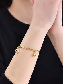 2件套不锈钢太阳、月亮、心形磁扣吊坠情侣/闺蜜手链，适合日常佩戴和节日佩戴 - 不銹鋼磁鐵愛心手鍊套裝 - 查看 2