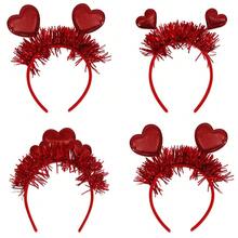 Valentine's Day Heart Headband Wedding Celebration Red Ribbon Peach Heart Headband Party Decoration Heart-Shaped Hair Accessory - C - Xem 3