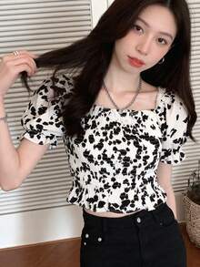 Summer Casual All-Over Print Slim Fit Short Sleeve Shirt - Black and White - View 2