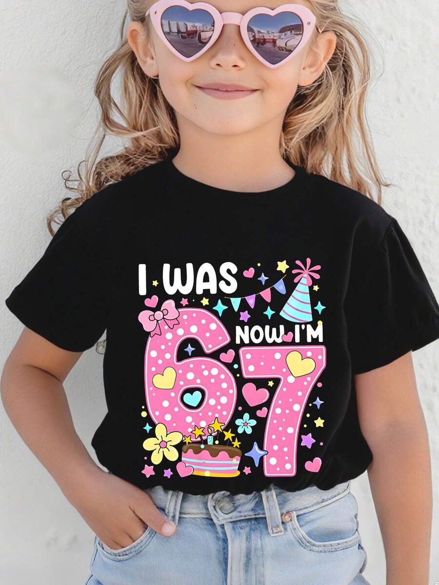 7 Year Old Birthday I Was 6 Now I'm 7 6 7 Funny For Kids T-Shirt, Perfect For Daily Wear, Family Gatherings, Birthday Party - màu đen - Xem 1