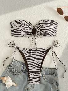 2026 New European And American Sexy Zebra Print Bikini 2 Pieces Set, Casual Elegant Twist Design, Suitable For Beach, Date, Party, Summer - Multicolor - View 1