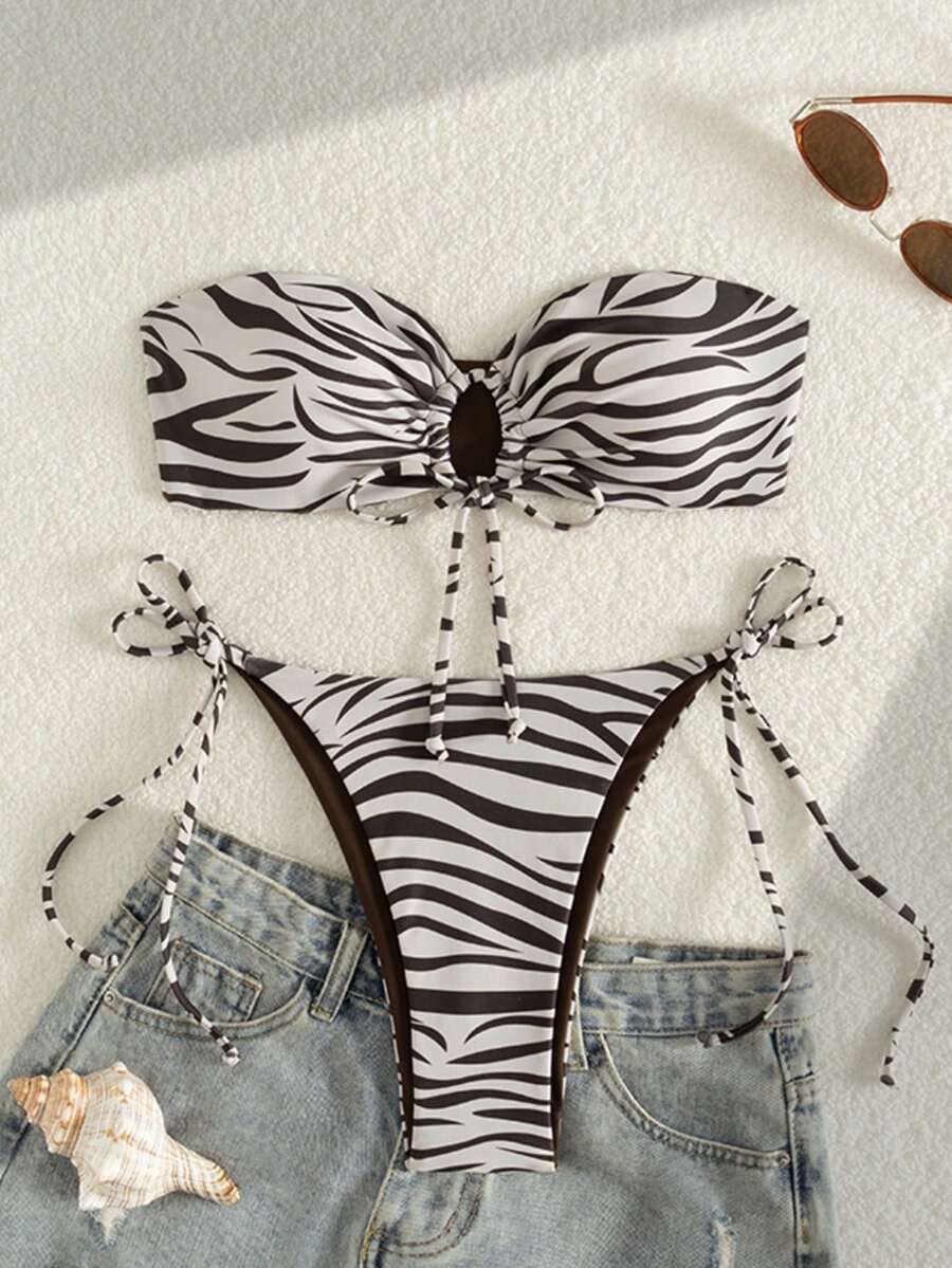 2026 New European And American Sexy Zebra Print Bikini 2 Pieces Set, Casual Elegant Twist Design, Suitable For Beach, Date, Party, Summer - Multicolor - View 1