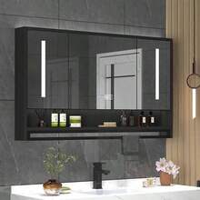 ccArmario con Espejo Inteligente para baño de 40 x 30 Pulgadas con iluminación antivaho y Interruptor táctil Reloj y Pantalla de Temperatura para medicamentos de Pared denn - Negro - Ver 1