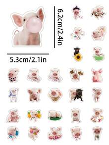 50/100 miếng dán hình heo hồng, hình heo dễ thương và sống động như thật với giỏ hoa, hình dán vinyl độ phân giải cao để trang trí nhật ký, iPad, laptop, quà tặng cho người yêu động vật. - Hồng - Xem 9