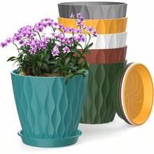 Inch Plant Pots 5 Pack, Flower Planters With Drainage Holes And Trays, Plastic Pots Indoor Outdoor Plants, White - 彩色 + 6英寸 - 查看 1