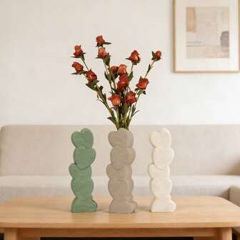 1pc Heart-Shaped Stacked Plastic Vase, Designed With Overlapping Hearts, Suitable As Valentine's Day Gift Or Wedding Decor