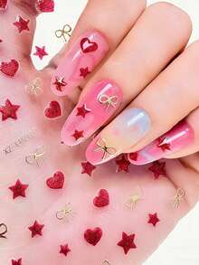 12 miếng dán móng tay hình trái tim đỏ ngày Valentine - 12 tờ dán móng tay 3D/hình trái tim/môi/nơ/mặt trăng/sao/bướm cho ngày Valentine, năm mới, Eid Al-Fitr - Miếng dán móng tay tự dính hiệu ứng hologram cực quang, phụ kiện làm móng cho nữ và bé gái, dụng cụ làm móng. - Nhiều màu - Xem 9