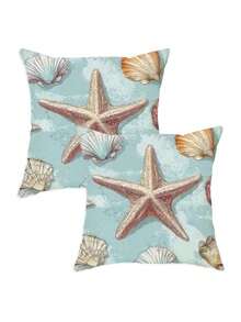 4 件装超柔软枕套，尺寸 17.7x17.7 英寸 - 蓝色海洋主题，饰有海马、贝壳、海星和海龟图案，拉链封口，可机洗，适用于沙发、床、汽车装饰（不含枕芯），沙滩枕套，沙发配件，海岸风情，易于保养，装饰靠垫，家居装饰 - 彩色 - 查看 19