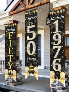 3Pcs 50th Birthday Banner Suitable For 1976 Birth Year,Black Gold Number 50 Gatepost Couplet,Birthday Door Curtain With Age Number Sign,Ironable Hanging Ornament,Birthday Decorations,Happy Birthday Decor,Birthday Gifts,Versatile Hanging Options For Porch, Door, Indoor Yard,Indoor/Outdoor Party Decor - 50 Years Old - View 2