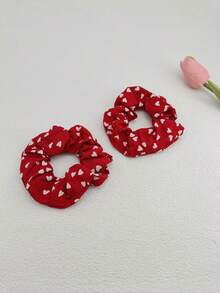 1/2/5/10pcs Elegant Heart-Shaped Polyester Hair Ties, Suitable For Valentine's Day Wear ,Scrunchy Hair Ties - Multicolor - View 9