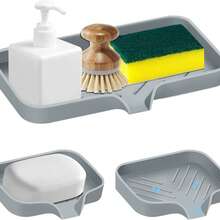 Suport de scurgere din silicon, protecție împotriva stropirii chiuvetei de bucătărie - Tavă de scurgere cu mâner de robinet din silicon, dozator de detergent de vase și suport pentru burete de robinet, accesorii pentru chiuvetă, potrivite pentru blatul de bucătărie și baie - o marime - Vizualizare 2