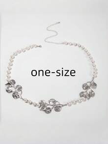 1 pezzo Catena per vita con foglia d'argento e perle finte, elegante cintura a più strati per il corpo, catena vintage per abiti, bikini, accessorio di moda boho per matrimoni in spiaggia - Multicolore - Visualizzare 13