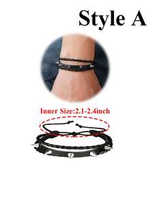 1/3/4件套朋克摇滚铆钉骷髅星形手链套装，尖刺铆钉袖口手链，PU皮套摩托车链手链，男女通用80、90年代腕带，链条手链，黑色哥特蒸汽朋克风格，可调节，时尚复古配饰，万圣节派对礼物 - 黑銀色 - 查看 20