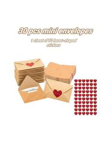 30pcs Mini Envelopes Valentine's Day Cards With Heart Stickers, Suitable For Holiday Parties, Birthdays, Mother's Day, Father's Day, Couples, Writing Love Notes And Greeting Cards - one-size - View 6