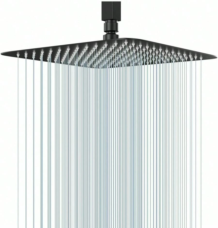 40 x 40 cm Regenduschkopf – Quadratischer Regenduschkopf mit hohem Durchfluss – Wasserfall für den ganzen Körper – Universelle Decken- oder Wandmontage - Schwarz - Übersicht 1