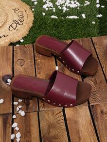 Women's Summer New Casual Fashion Wedge Thick Bottom Slippers, Plus Size Wholesale Open Toe Beach Sandals - Burgundy - View 8