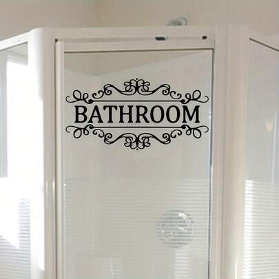 1pc Black BATHROOM English Decorative Bathroom Sticker, Self-Adhesive Removable PVC Sticker. Suitable For Bathroom Decoration/Painting/Self-Adhesive Wallpaper/Art/Room Decoration/Mirrors/Kitchen Wallpaper/Home Stickers.