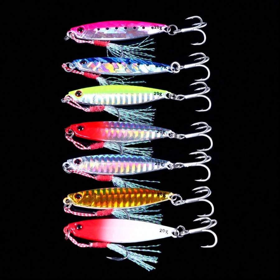 HENGJIA 7pcs/Set Micro Metal Lure Baits, 10g, 15g, 20g, 25g, 30g, 40g Shore Fishing Lure Sinker Hooks, Metal Lure Baits, Sequins, Artificial Hard Baits, Laser Body