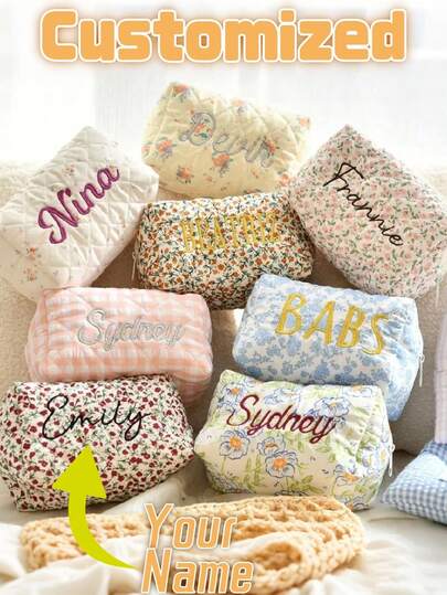 1pc Personalized Embroidered Floral Cosmetic Bag/Storage Bag/Toiletry Bag, Lightweight Large Capacity, Customized Embroidery, Ideal Gift For Girlfriend, Family, Classmates, Sisters, Suitable For Business Travel, Vacation, Bridesmaid Gift, Cosmetic Bag, Personalized Gift, Bridesmaid Proposal Gift, Bachelorette Party Gift, Bridal Shower Return Gift, Holiday Calendar