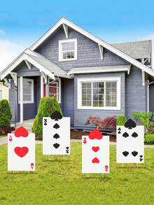 4件套 - 仙境主题派对装饰，大型女王士兵扑克牌标志，带“不给糖就捣蛋”主题派对装饰，仙境草坪花园标志，万圣节户外装饰，主题派对装饰，巨型游乐场标志，带赌注，大型仙境草坪标志，非常适合派对入口，汽车心形入口拱门，魔术师生日装饰 - 彩色 - 查看 2