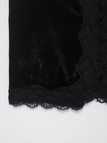 DEEKA Women's Fashion Lace & Velvet Patchwork Camisole, & Versatile, Spring/Summer - Black - View 8