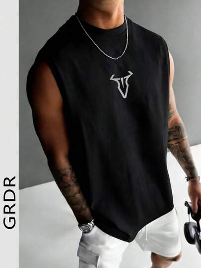 GRDR Men's Casual Sleeveless Printed Round Neck Tank Top, Suitable For Sports, Fitness And Daily Wear