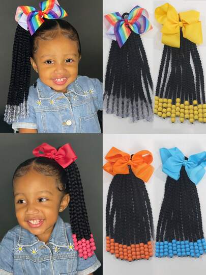10 Inch Kids African Dreadlocks1 Ponytail With A Colorful Bow And Colored Bead At The End For Children And Girls Wig 1pc