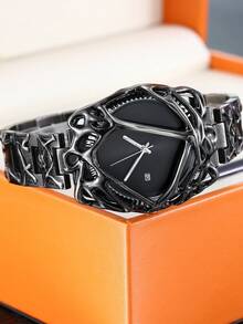 1pc Vintage Spider Shaped Alloy Material Men's Wrist Watch, With Waterproof, Calendar, Luminous Display, Best Gift For Halloween, Christmas - Black and White - View 2