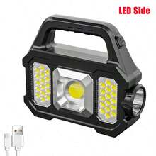 High-Power Solar Multifunctional Outdoor Work Light, Long Distance LED Flashlight, C-Type Rechargeable Searchlight, COB Emergency Outdoor Camping Super Bright - Black - View 10