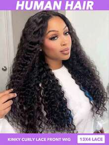 1顶黑色蓬松卷曲26英寸蕾丝前假发，180%密度，13x4蕾丝前假发，完美打造日常造型和自然外观，百搭发型 | 蓬松卷曲假发，8-24/26/28/30英寸，自然黑色 - Natural Black - 查看 2