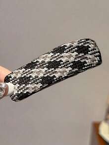 5个装女士黑色千鸟格条纹皮革发夹，长8厘米/3.15英寸，时尚百搭高端优雅简约刘海夹，适合日常外出、休闲、派对、通勤、度假、发型设计、洗脸、化妆、搭配服装，可作发夹、发卡、发夹、头饰、女士发饰、发卡。 - 黑色 - 查看 4