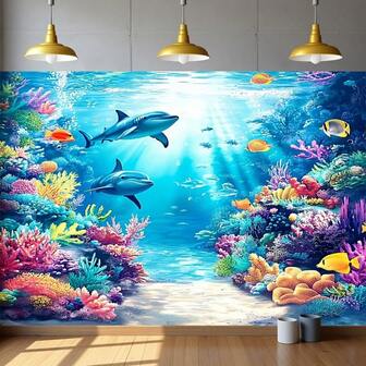 A Vibrant Underwater World Party Banner With Colorful Polyester Background, With Marine Life And Coral Reefs, Is Very Suitable For Home Decoration, Room Wall Decoration And Party Photo Props, With Various Sizes To Choose From And Various Scenes To Choose From.