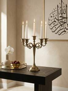 一套波西米亚风锌合金五件套烛台摆件，金色复古欧式俱乐部风格，适用于家居客厅、节日、浪漫氛围装饰、结婚纪念日浪漫氛围装饰、家居装饰、壁炉、圣诞派对、乔迁礼物、婚礼、餐厅、派对烛台 - 彩色 - 查看 10