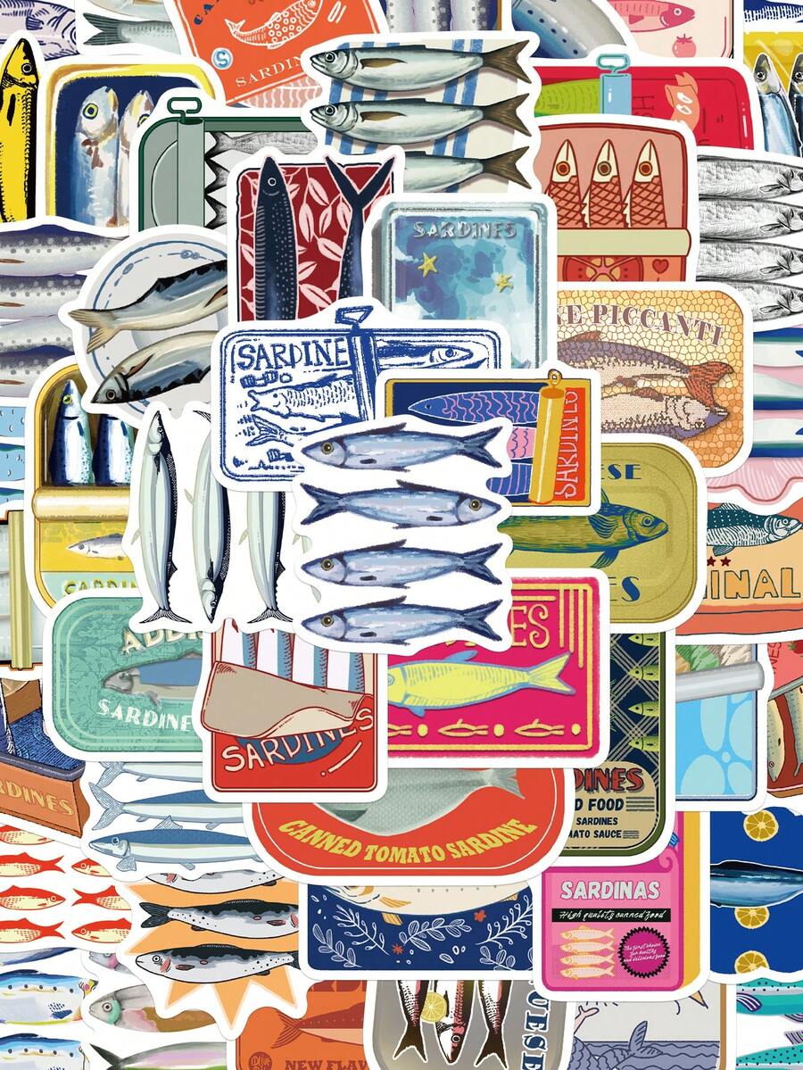 SCXXBSW 50pcs Sardine Stickers, Cute Cartoon Stcikers For DIY Purposes Such As Skateboarding, Water Bottles, Laptops, And Mobile Phones - Multicolor - View 1