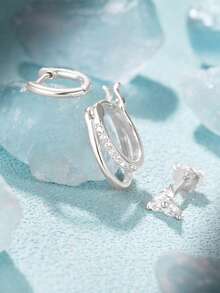 1套花朵造型925纯银耳环，女士经典耳钉耳夹，永恒耳骨耳廓耳环，适合日常佩戴、婚礼派对、订婚等场合，精美珠宝 - 彩色 - 查看 3