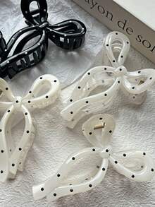 3/1pc Elegant Simple Retro Large Black And White Polka Dot Hair Claw Clip, Suitable For Parties, Tea Parties, And Beach Fashion For Women, Hair Accessories, Dress-Up Hair Clip Hair Bow - Multicolor - View 3
