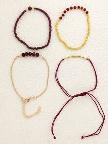 Set 4 Buah Gelang Manik-Manik Kristal Burgundy Modis Buatan Tangan, Perhiasan Pesta Liburan Fashion Wanita, Hadiah - Merah - View 5