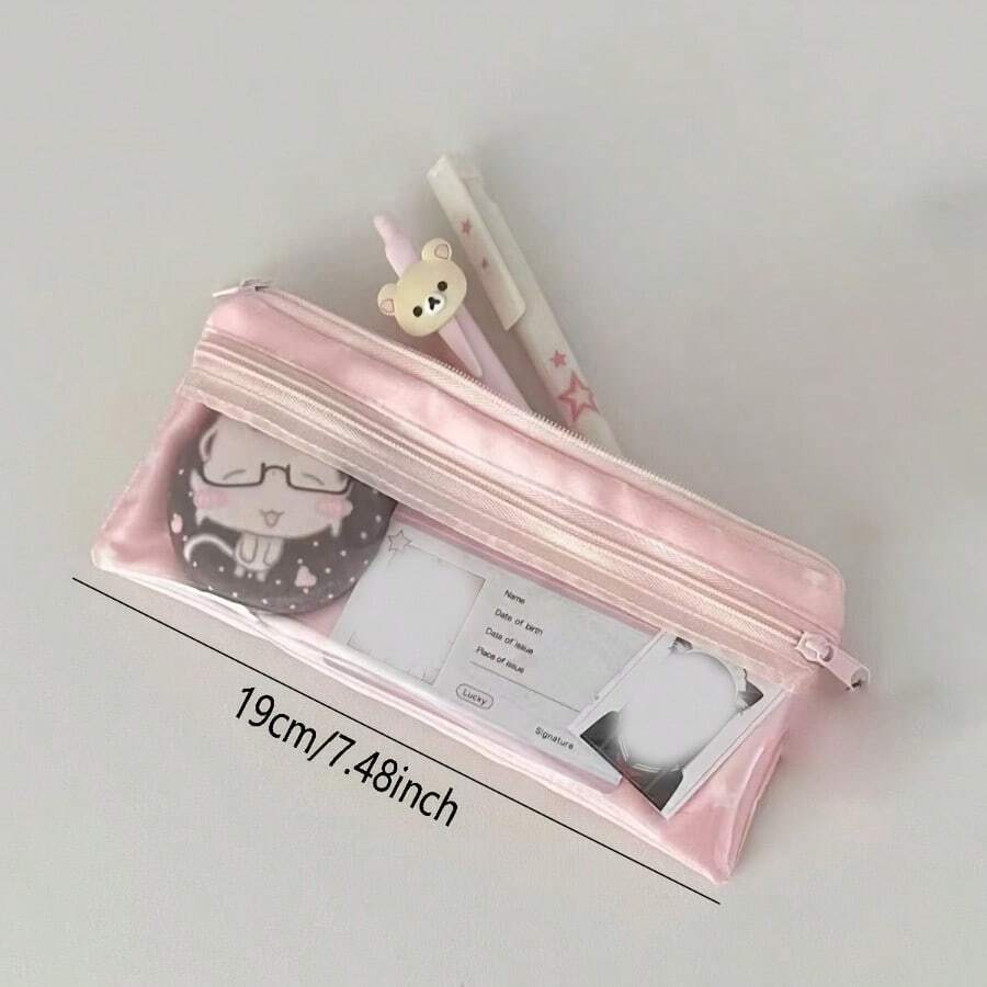 Fun Pink White Star Large Capacity Pencil Case - Durable Fabric - Holds A Wide Range Of Pens - 粉色 - 查看 1