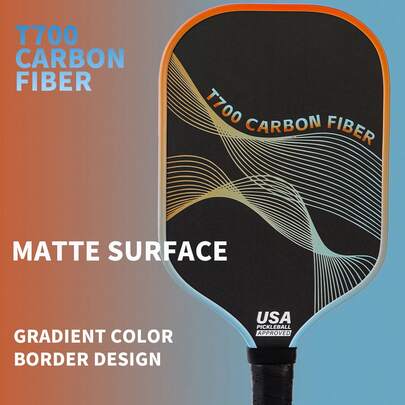 1pc Carbon Fiber Matte T700 Pickleball Paddle With Gradient Color Edging And UV Printing, US Certified Pickleball Paddle In Multiple Gradient Colors
